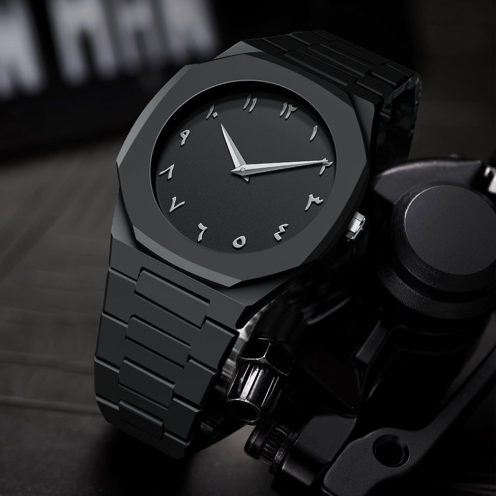 Classic Black Aura Watch with Arabic Numerals – A Symbol of Prestige