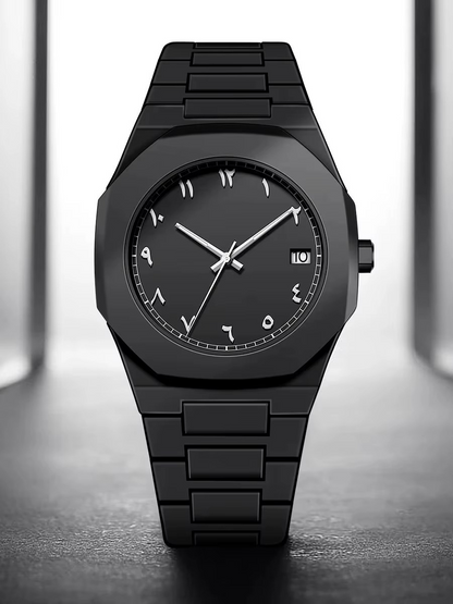 Classic Black Aura Watch with Arabic Numerals – A Symbol of Prestige