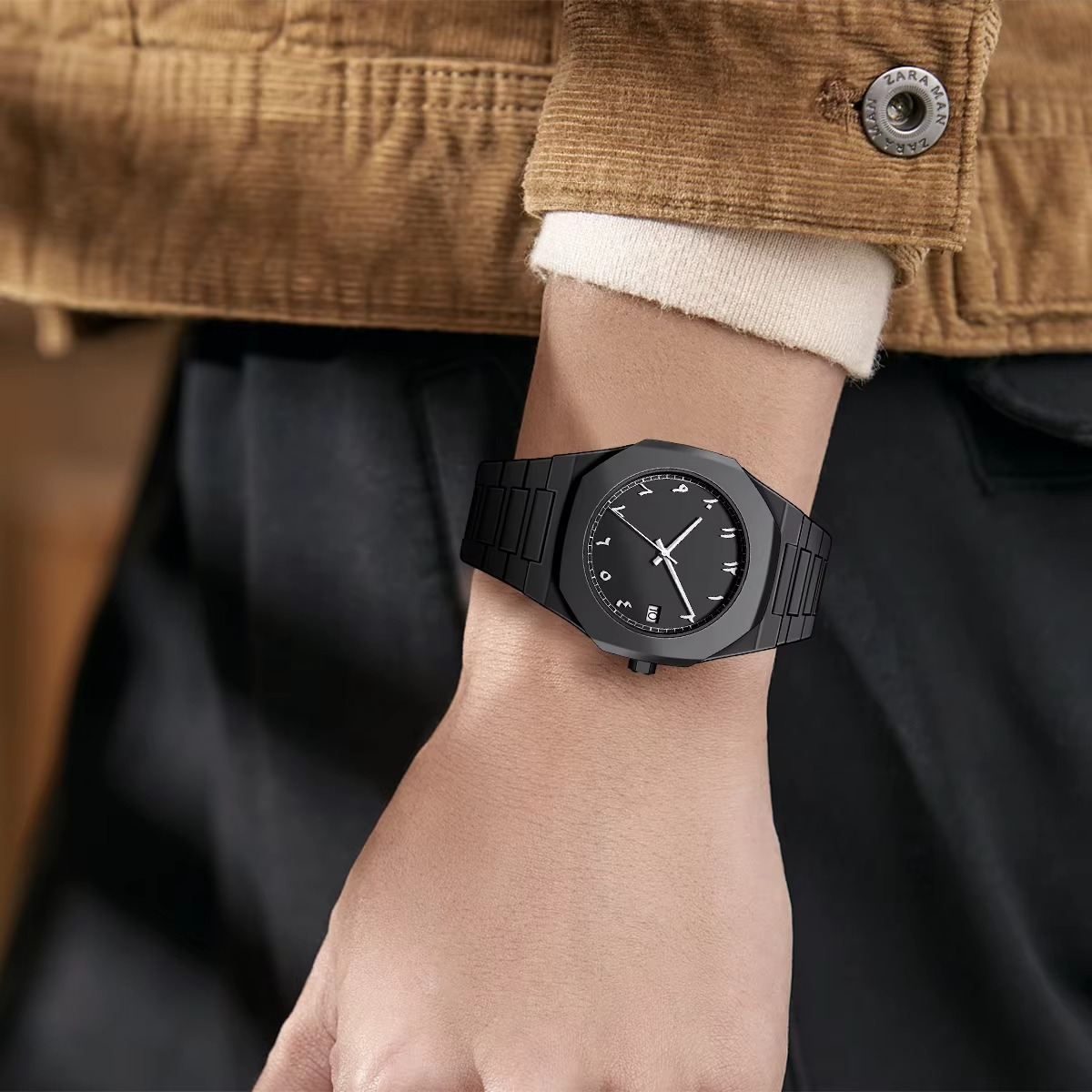 Classic Black Aura Watch with Arabic Numerals – A Symbol of Prestige